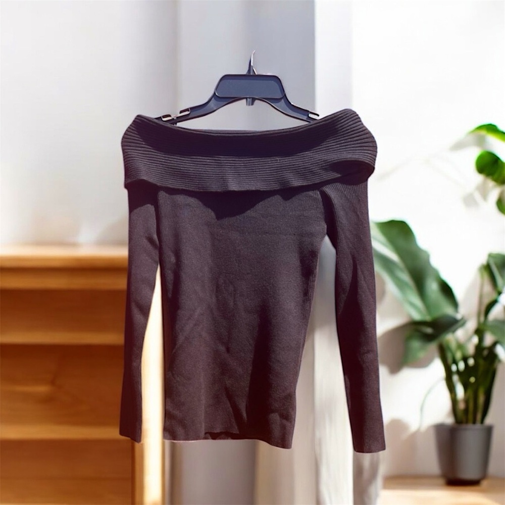 INC International Concepts Retro Petite Black Off Shoulder Sweater Deadstock NWT